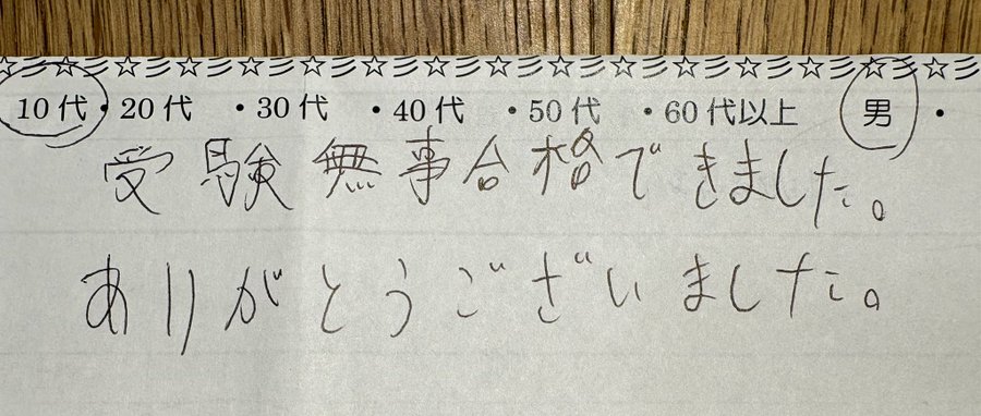 10代男性の合格報告